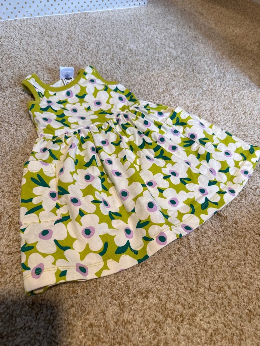 Hanna Andersson Lime Green and White Floral Tank Dress